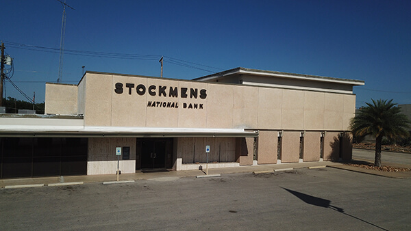Stockmens National Bank building and entrance in Cotulla
